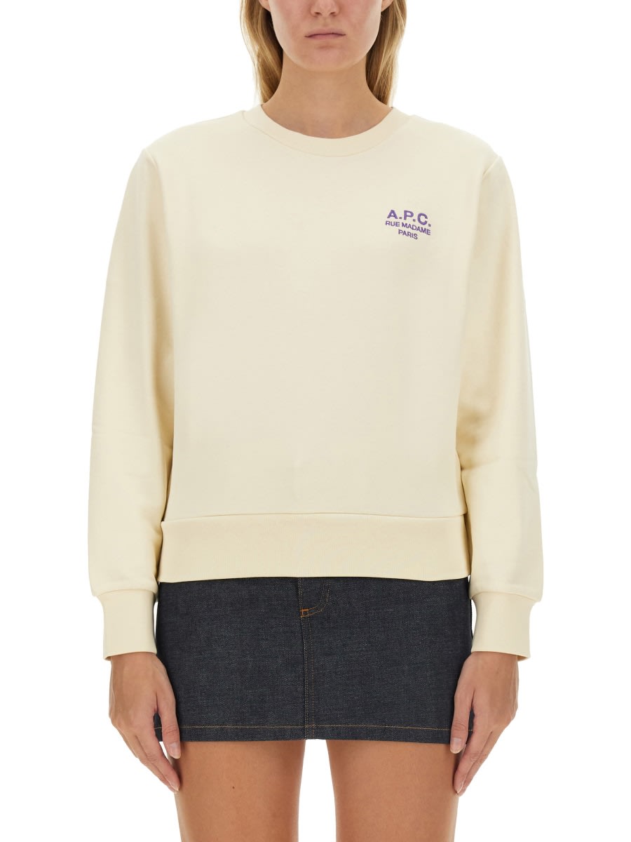 Shop Apc Sweatshirt With Logo In Powder