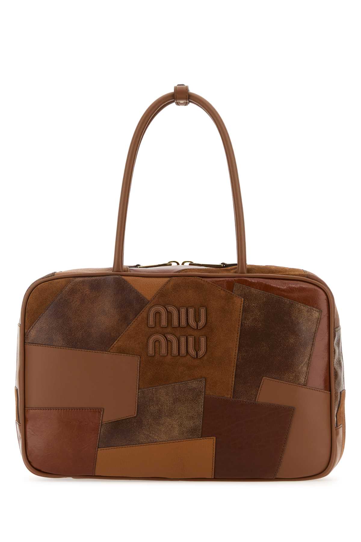 Miu Miu Leather Shopping Bag Featuring Double Handles In Brown