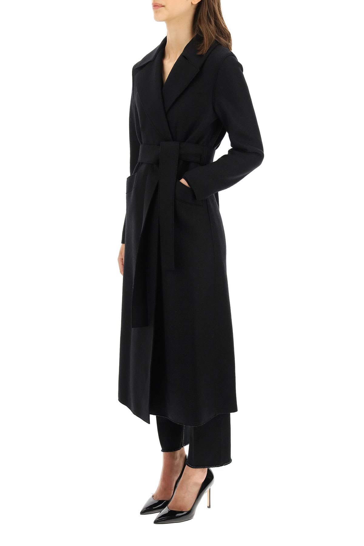 Shop Harris Wharf London Long Pressed Wool Coat In Black