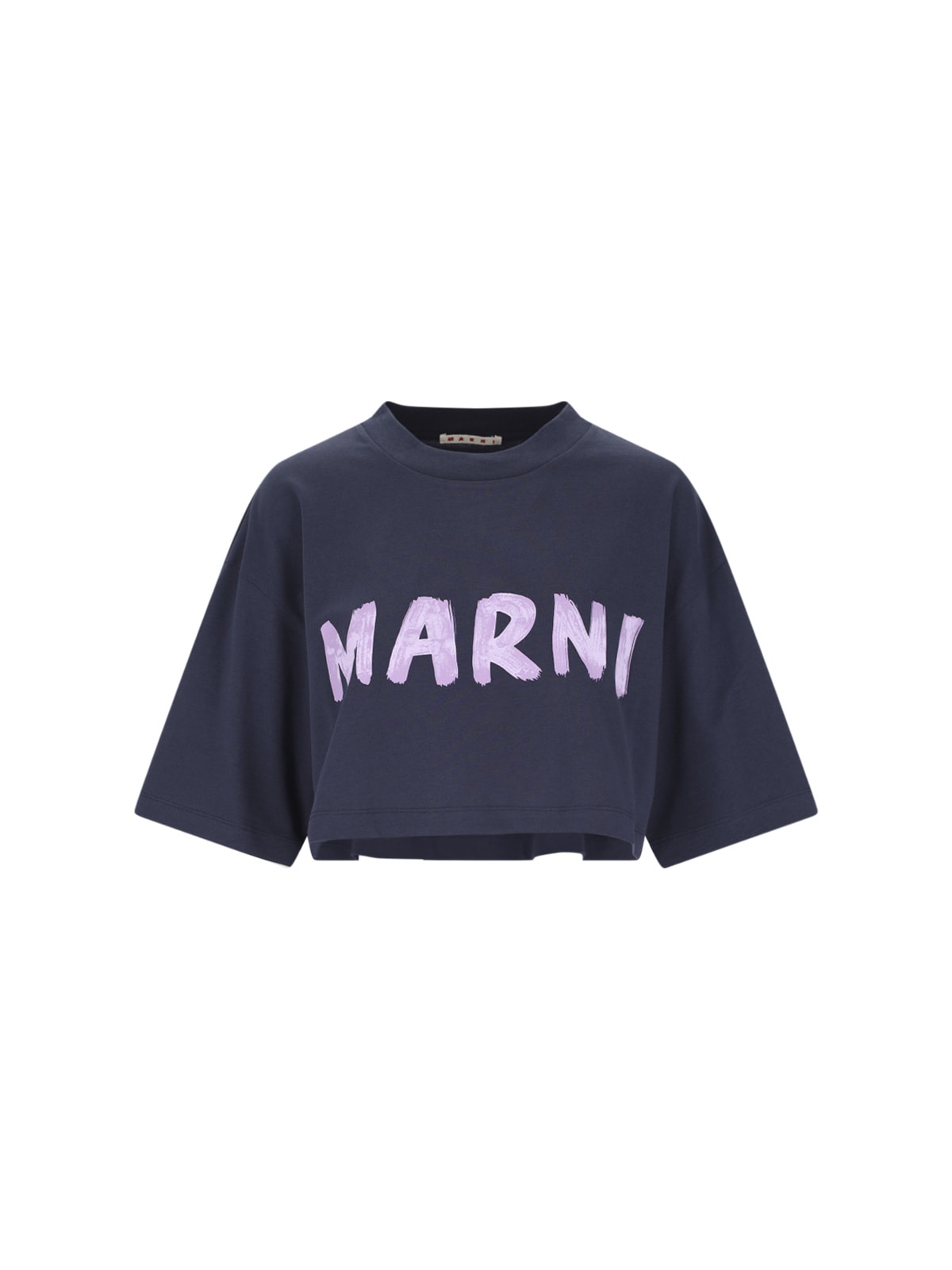 Shop Marni Logo Crop T-shirt In Blue