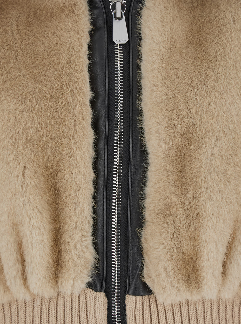 Pinko Bagels Beige Bomber Jacket With Front Zip Closure In Ecofur Woman In Brown