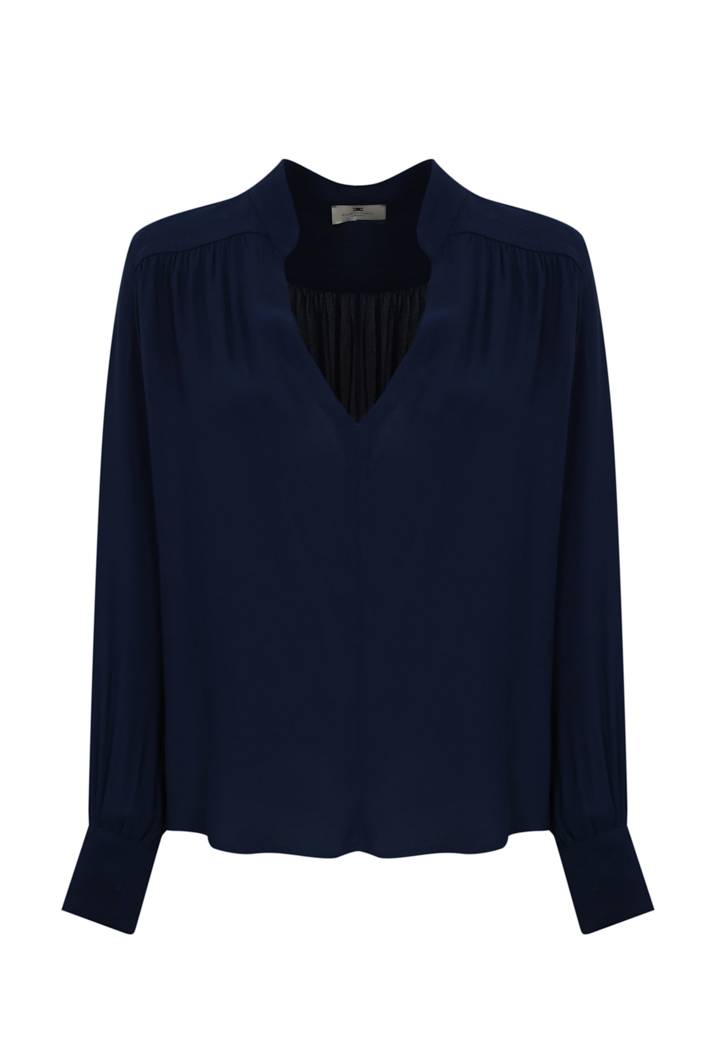 Shop Elisabetta Franchi Georgette Blouse With Striped Pattern In Navy