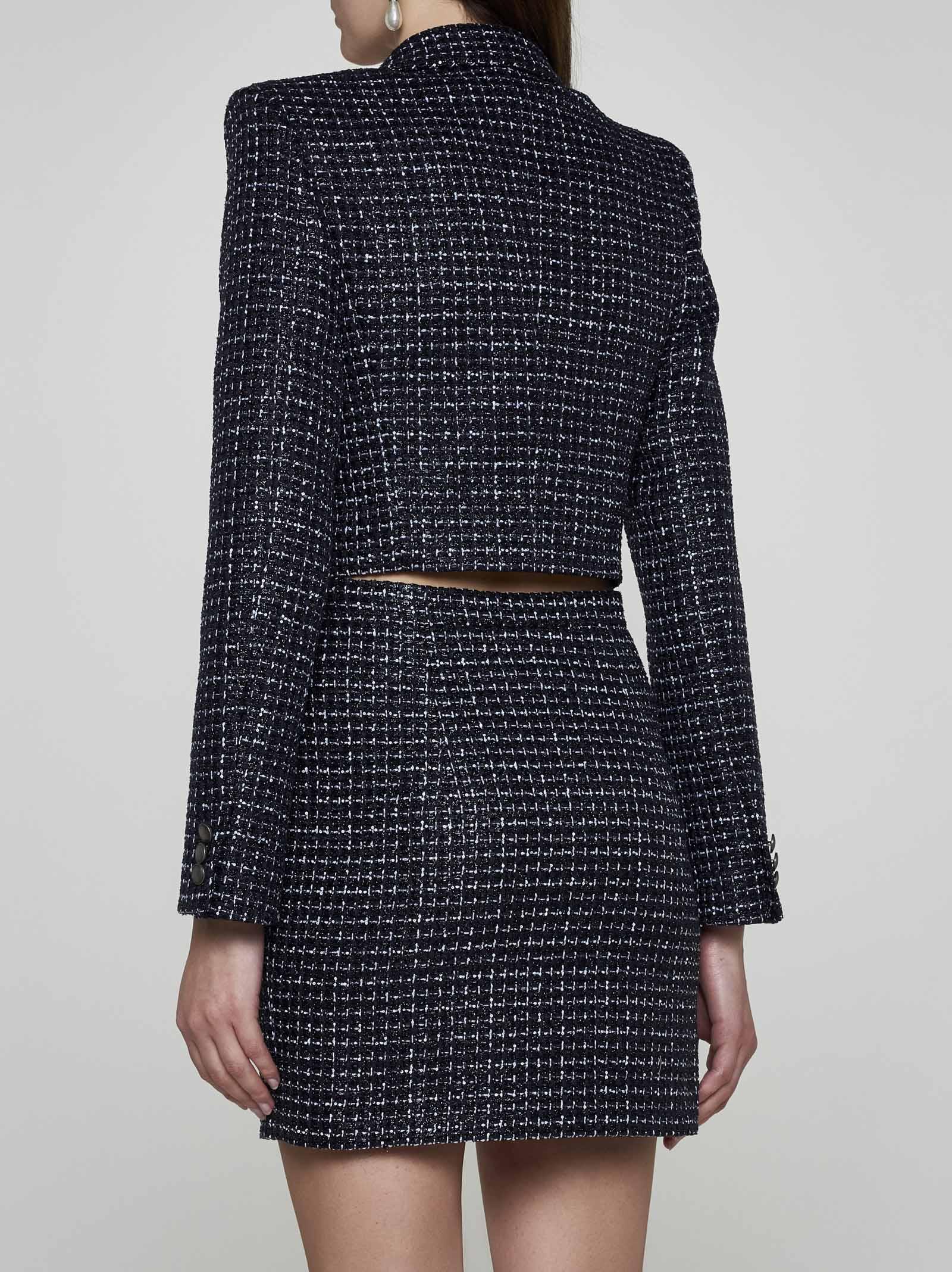 Shop Alessandra Rich Sequin Check Tweed Miniskirt In Blue