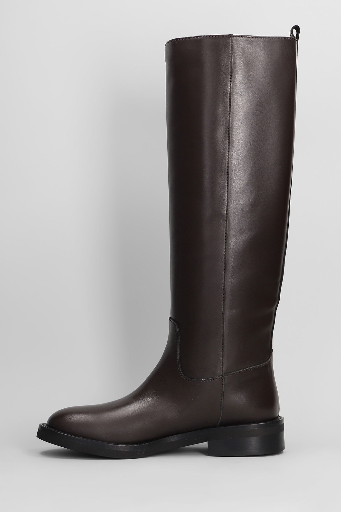 Via Roma 15 Low Heels Boots In Dark Brown Leather In Brown