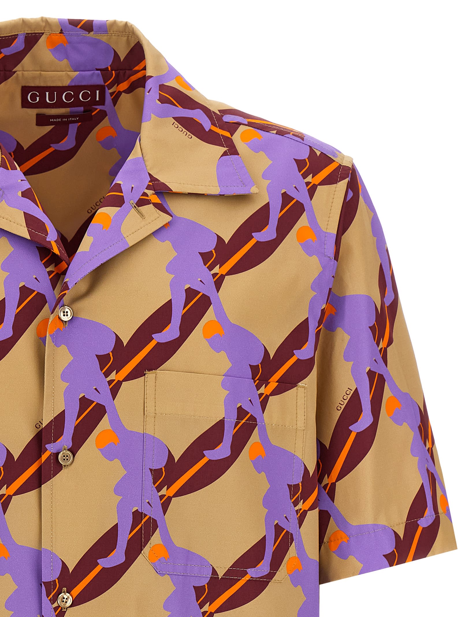 Gucci Multicolor Bowling Shirt With Cuban Collar And All-over Print In Cotton Man In Blue