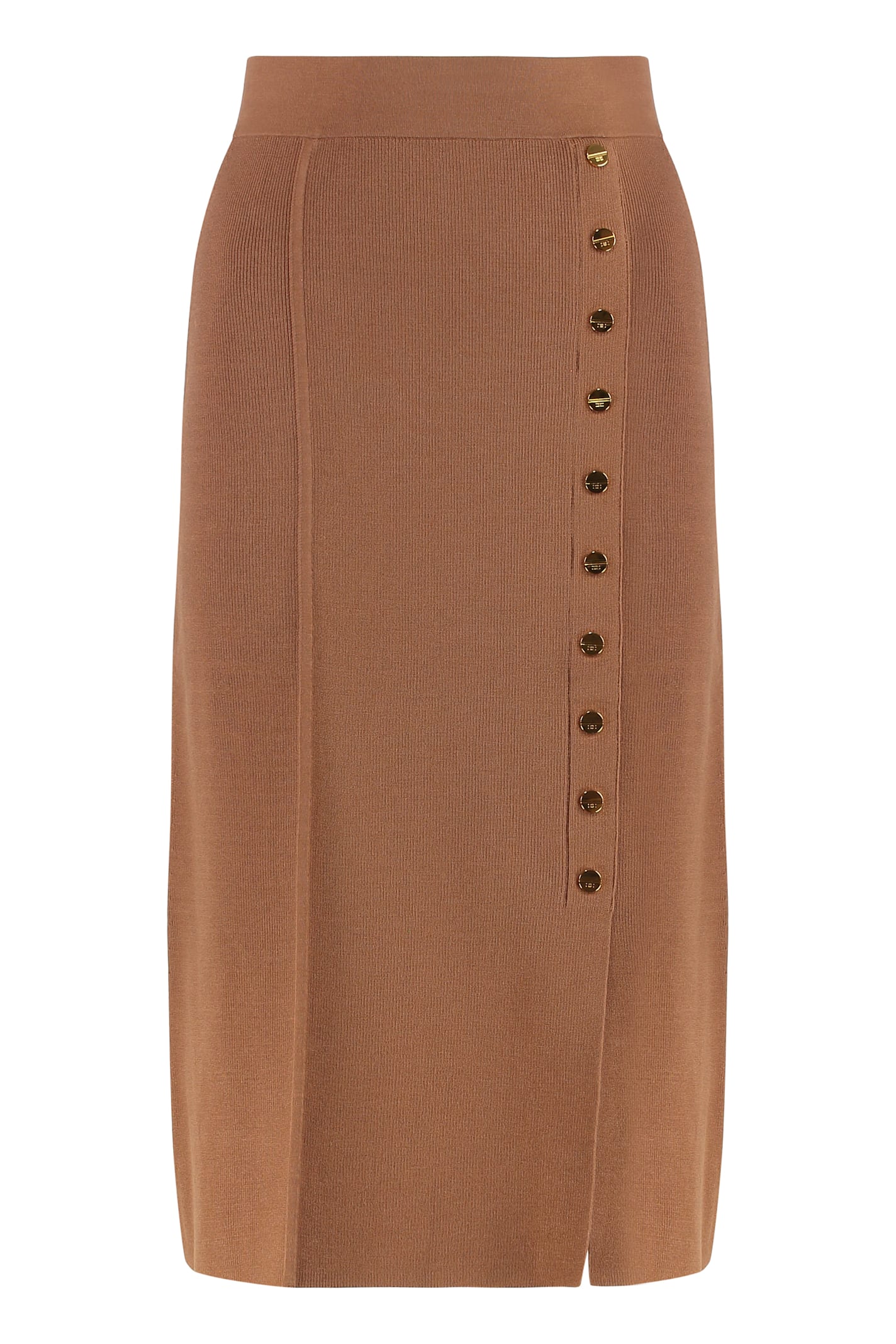Elisabetta Franchi Gonna Midi In Maglia Traspirante In Brown
