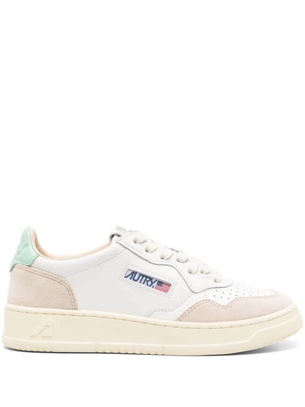 Autry Medalist Low Sneakers In White And Aqua Green Suede And Leather