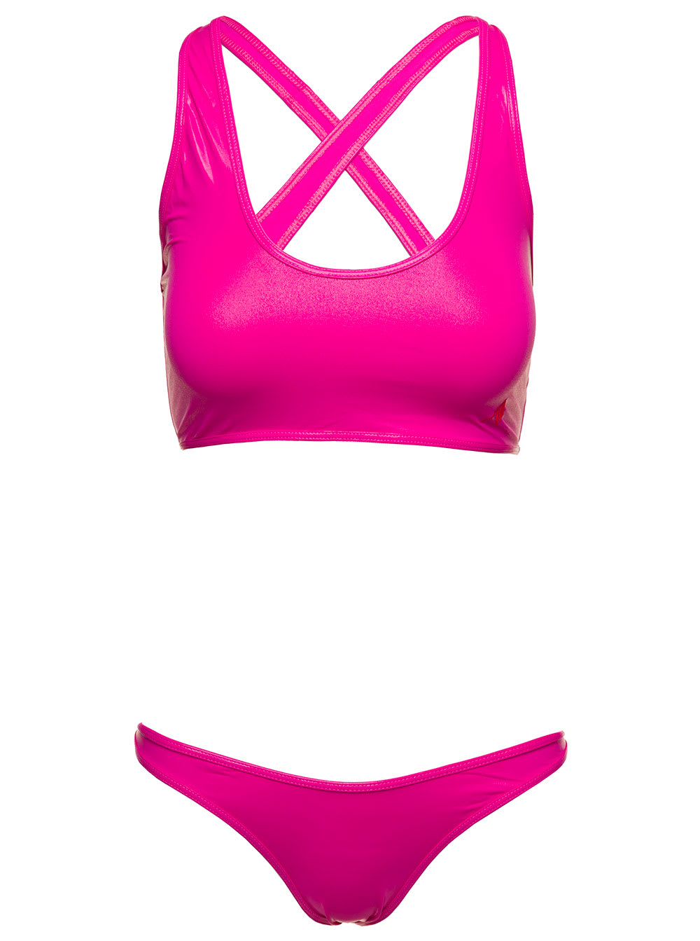 Shop Attico Crossover-strap Bikini Set With Embroidered Logo In Technical Fabric Woman In Pink