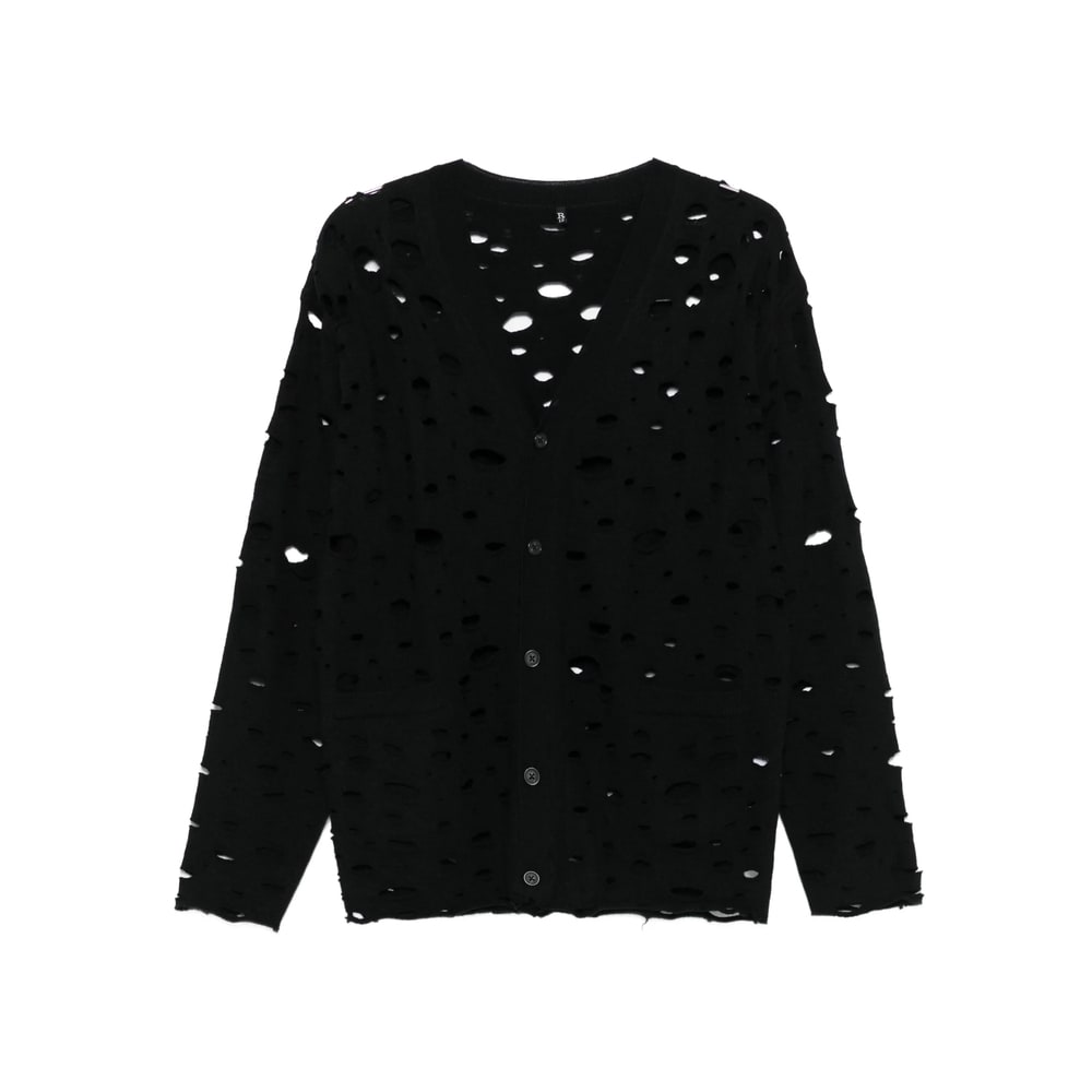 R13 Distressed Button-up Cardigan In Black