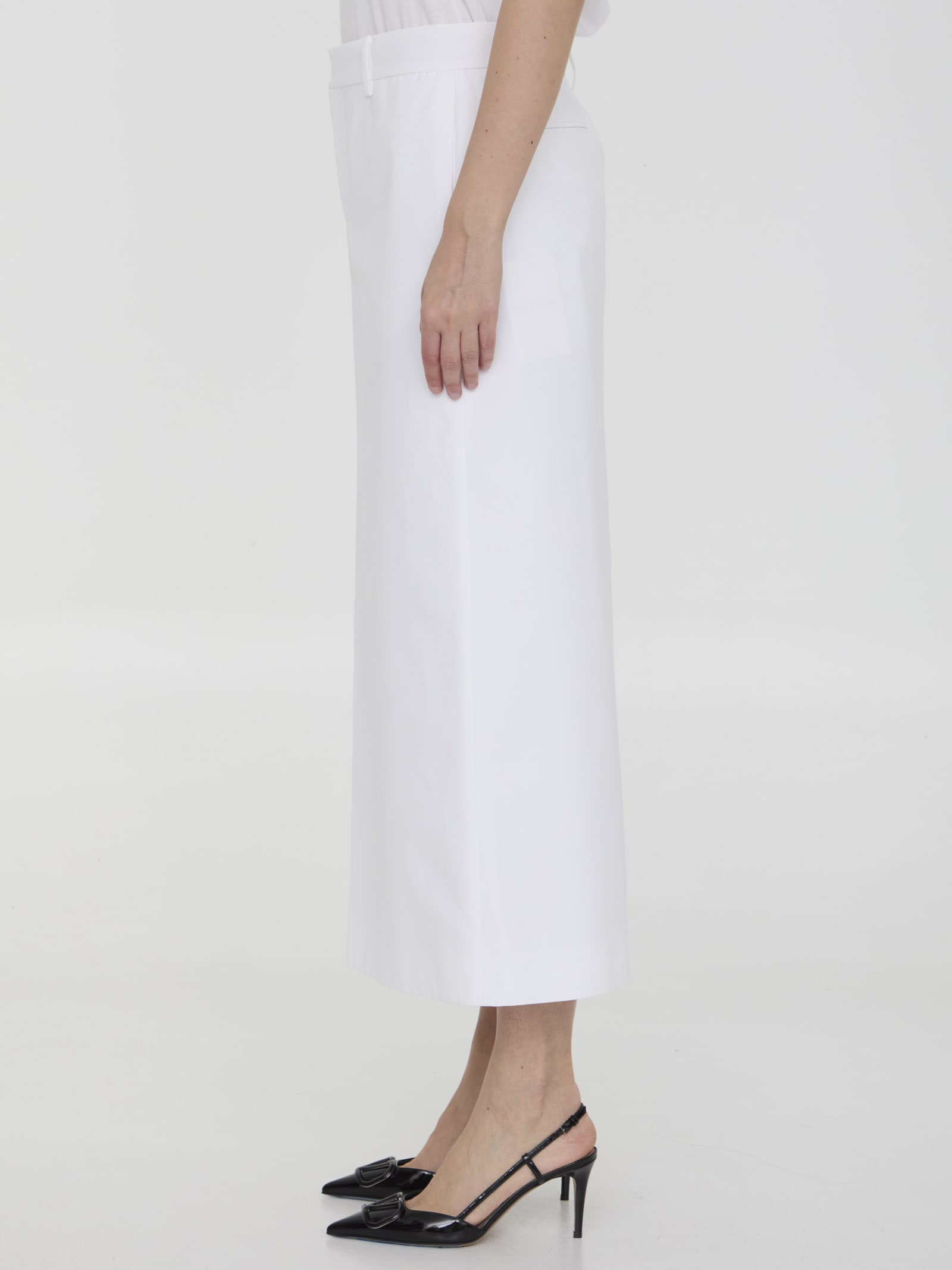 Shop Valentino Compact Popeline Skirt In White