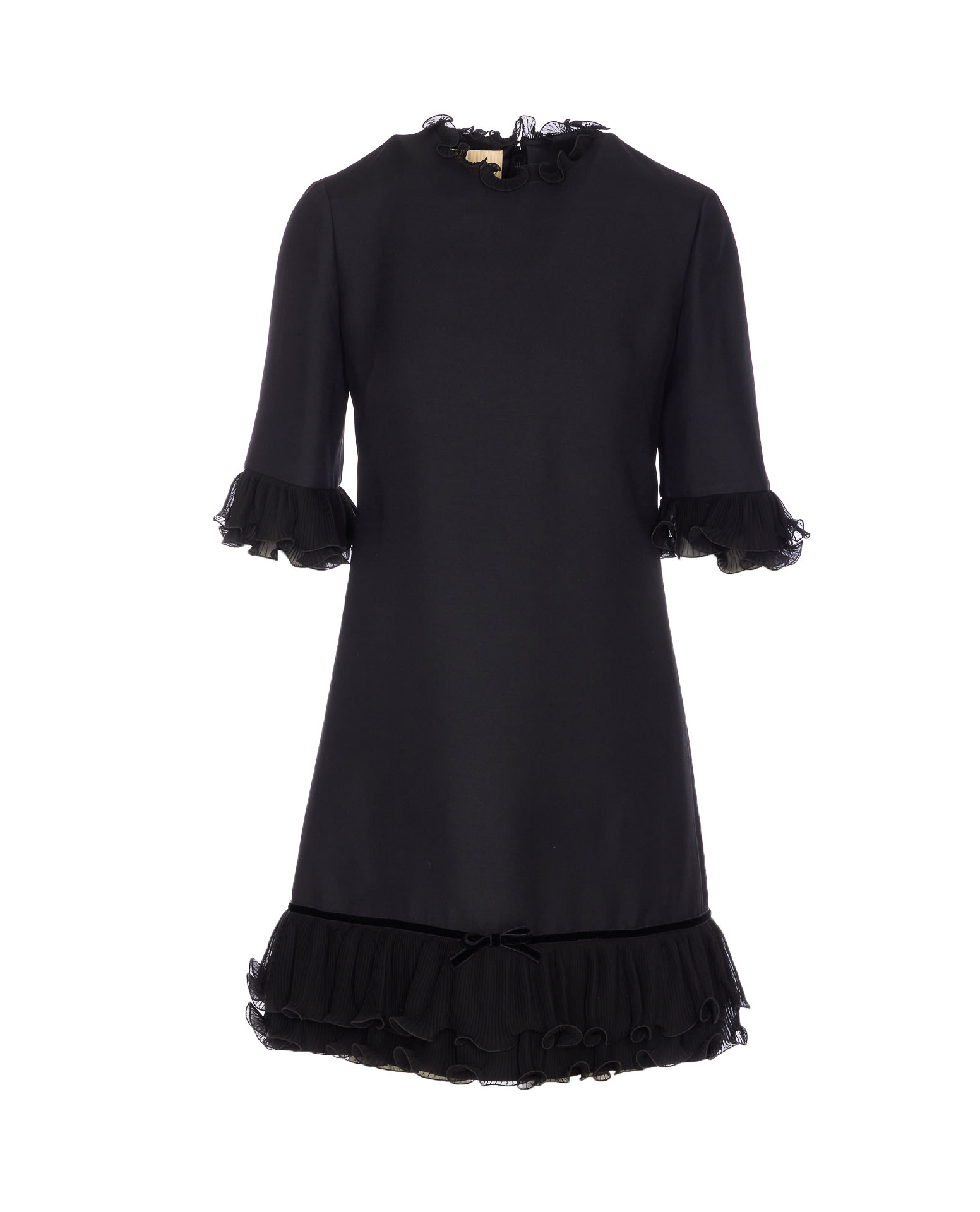 Valentino Garavani Ruffle Trim Crepe Couture Minidress In Black