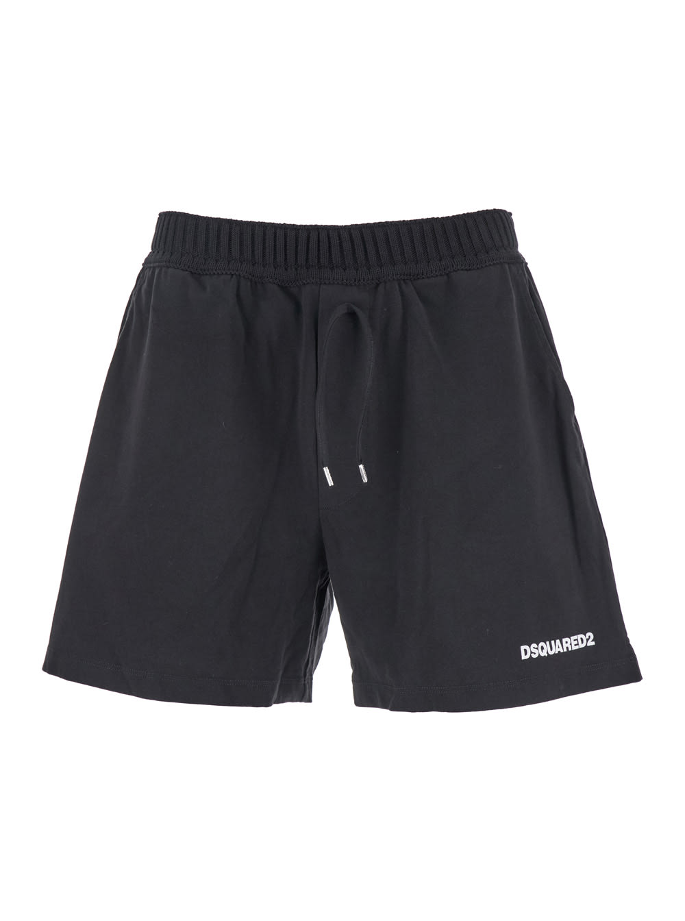 Black Bermuda With Elastic Waist And Drawstring And Logo On The Front In Cotton Man