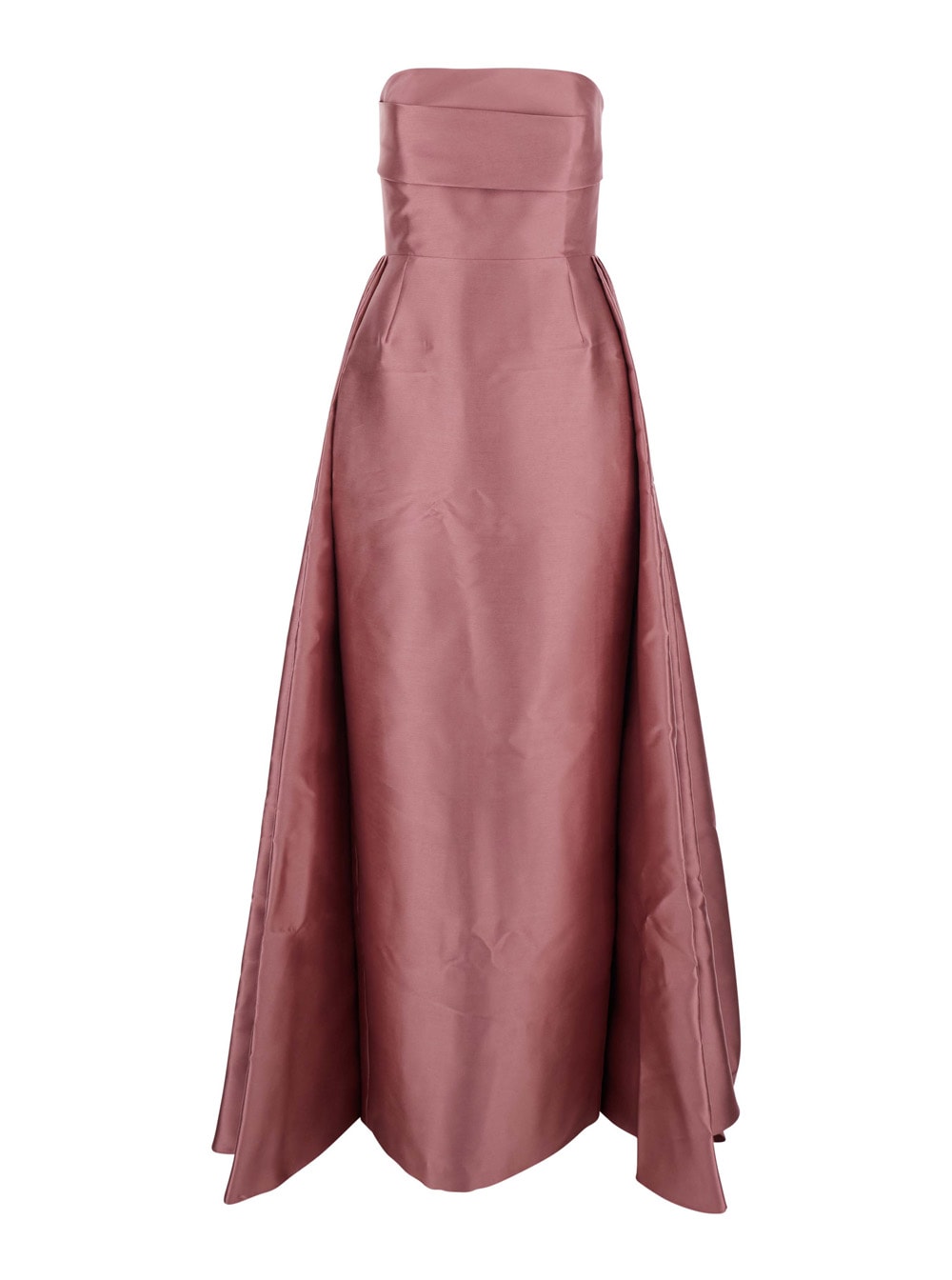 Solace London Tiffany Pink Long Dress With Draped Details And Flared Skirt In Twill Woman In Brown
