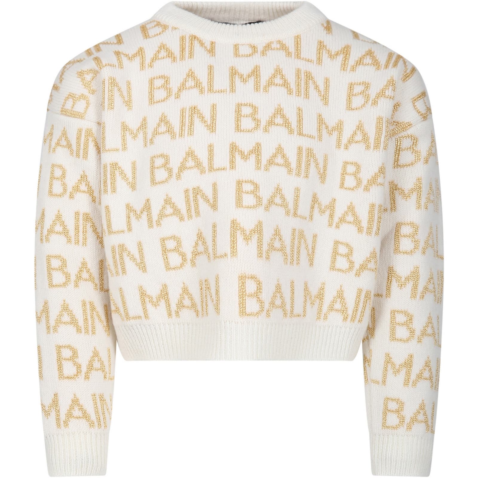 Balmain Kids' Ivory Sweater For Girl With Logo