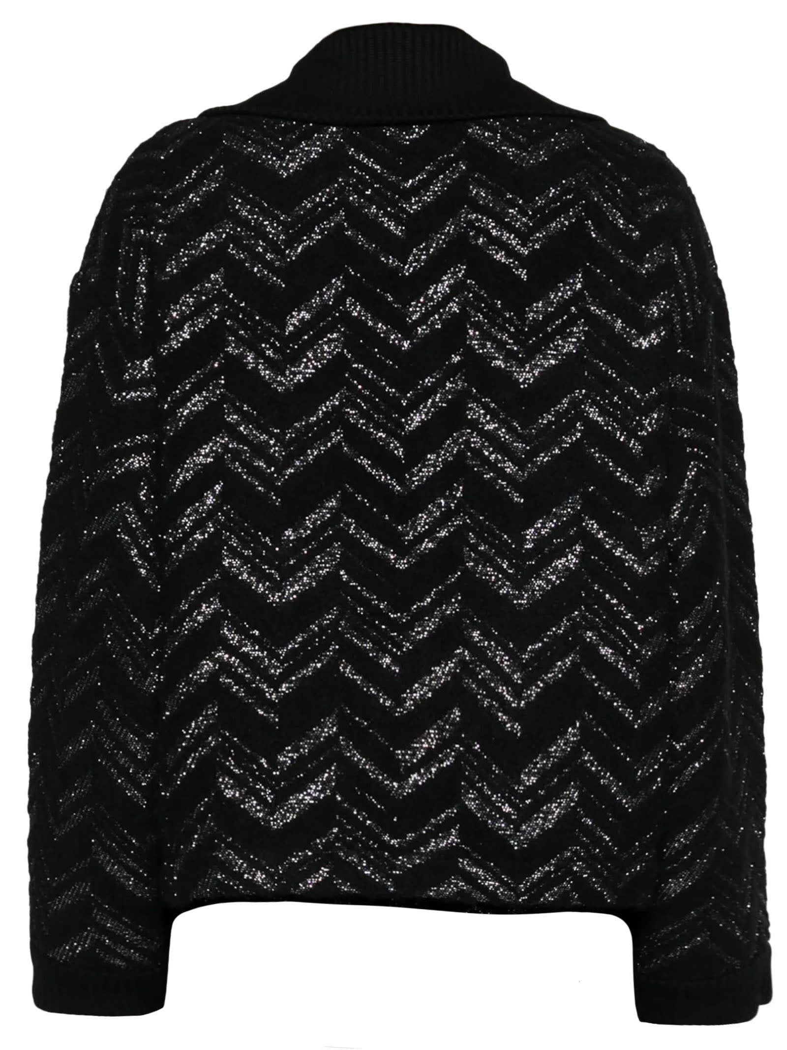 Shop Missoni Bouclé Knit Jacket With Lamé Chevron In Nero/argento