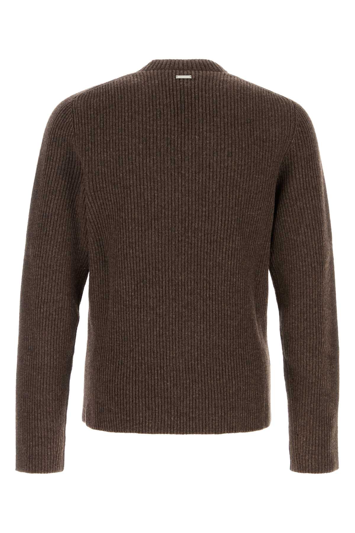 Ferragamo Earthy Ribbed V-neck Wool Sweater In Swedishclaymel