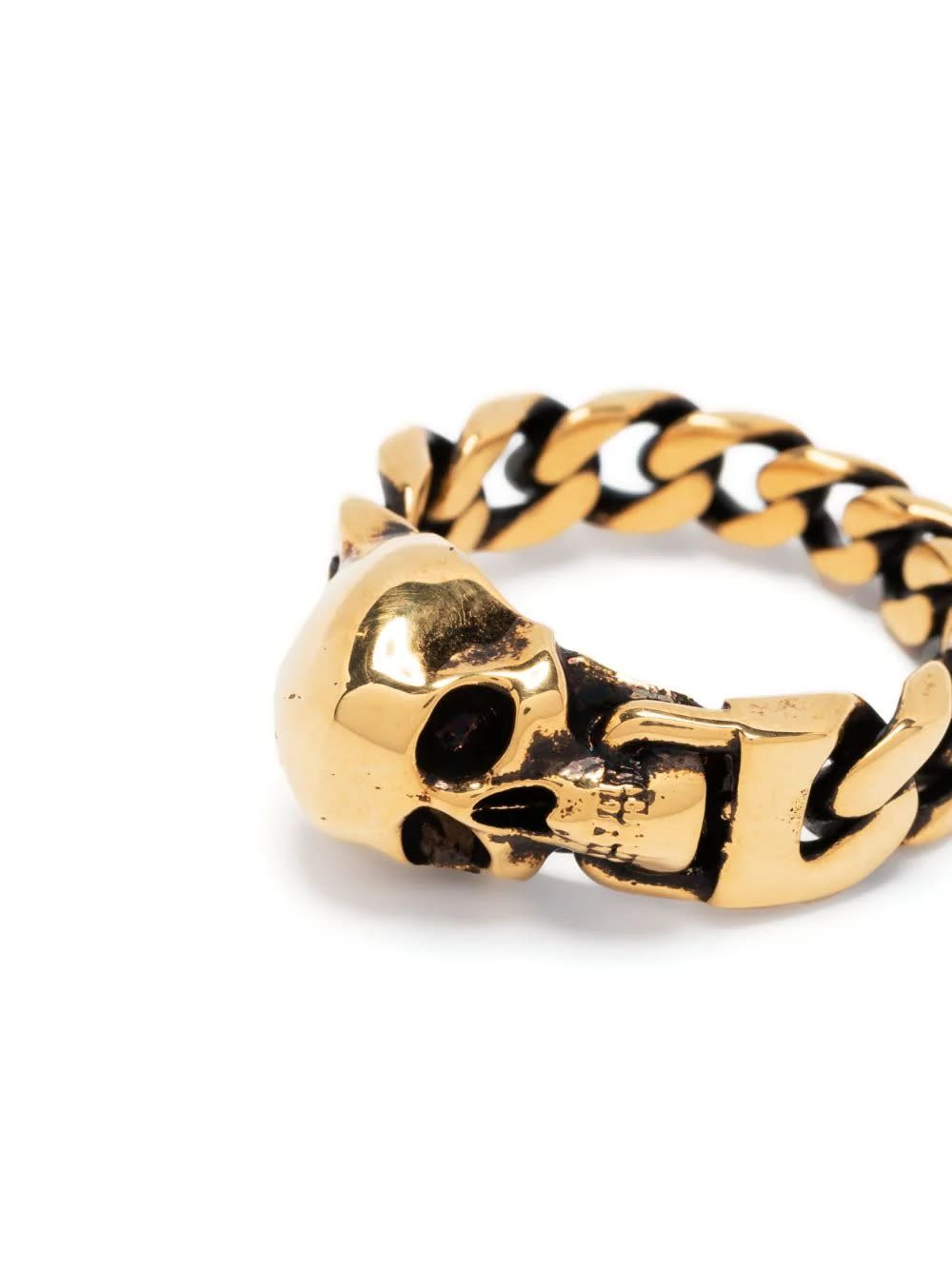 Shop Alexander Mcqueen Gold Skull Chain Ring In Oro