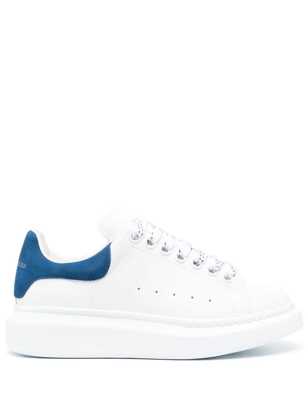 Shop Alexander Mcqueen White Oversized Sneakers With Paris Blue Suede Spoiler