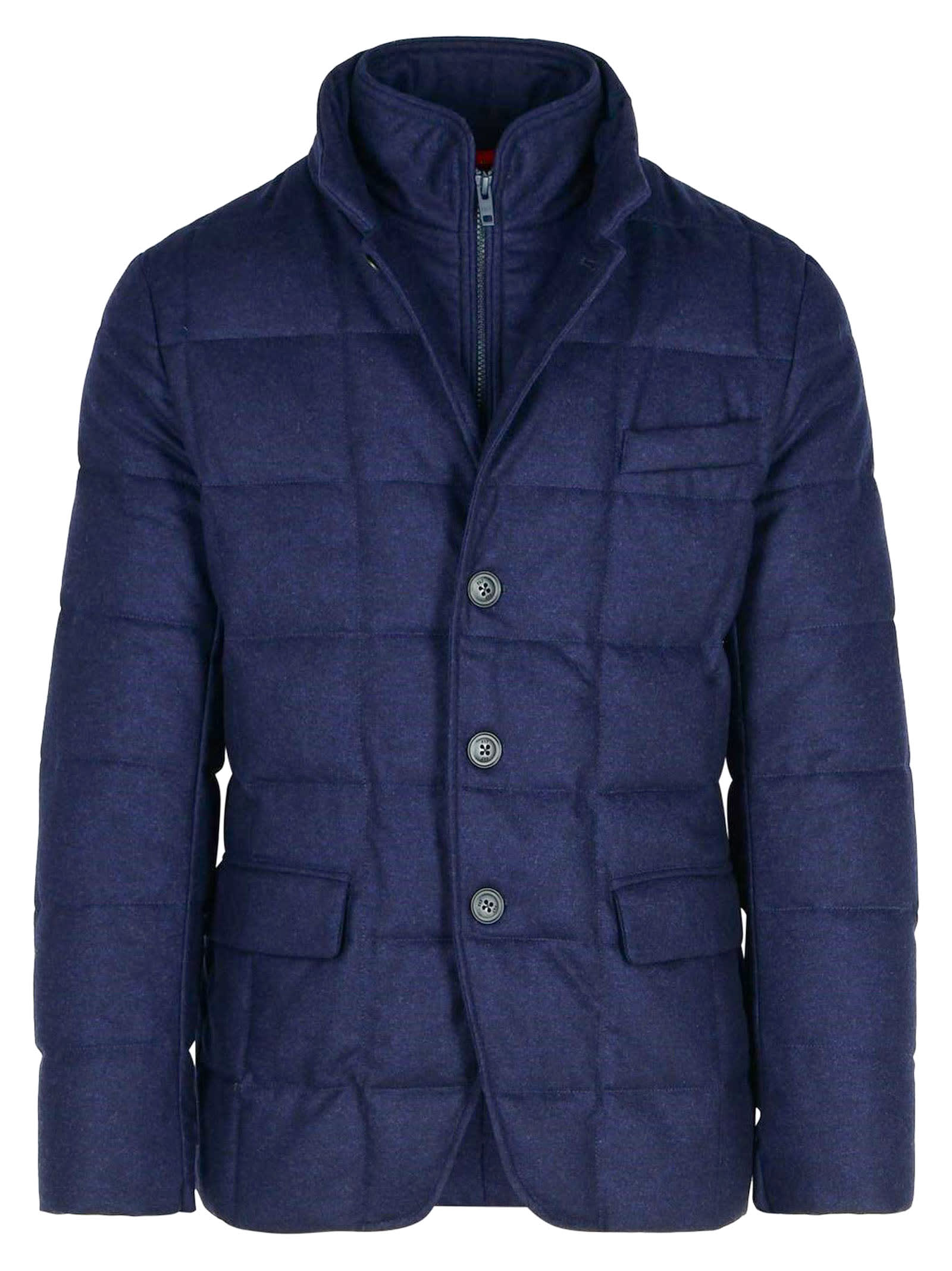 Navy Blue Virgin Wool Double-front Jacket