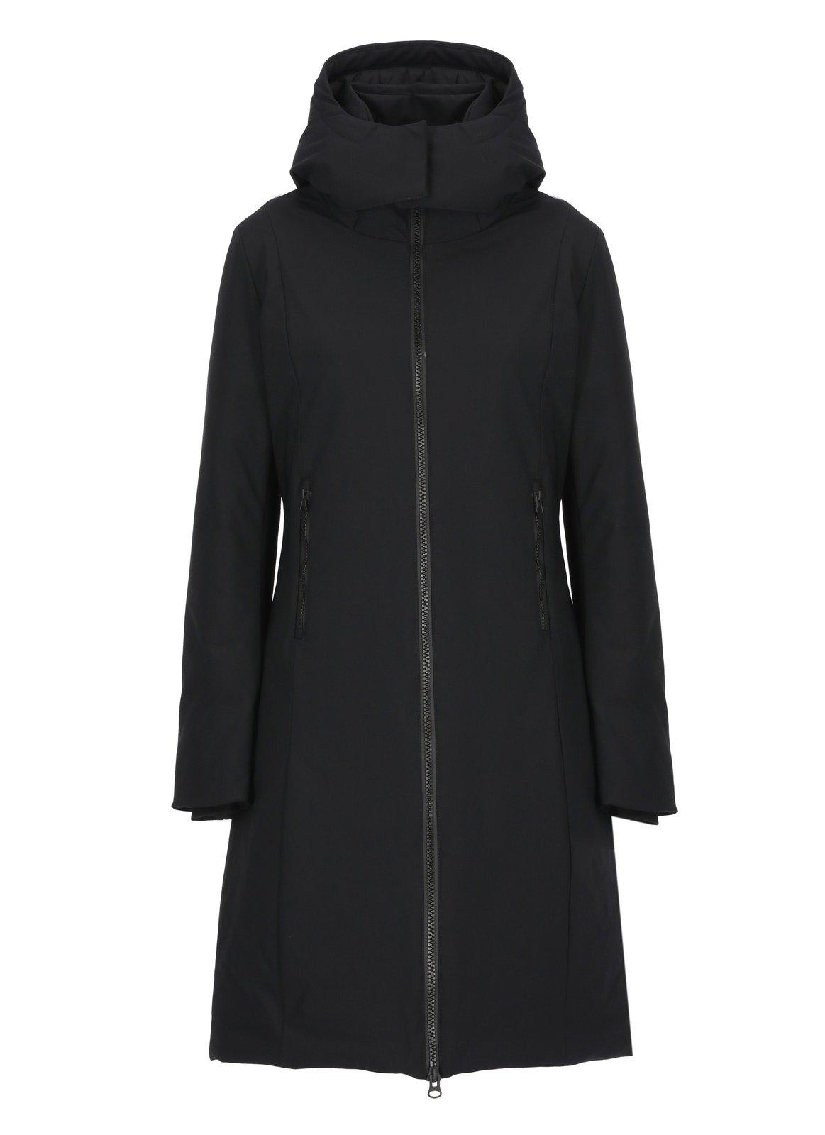 Save The Duck Zip Up Hooded Long Coat In Black