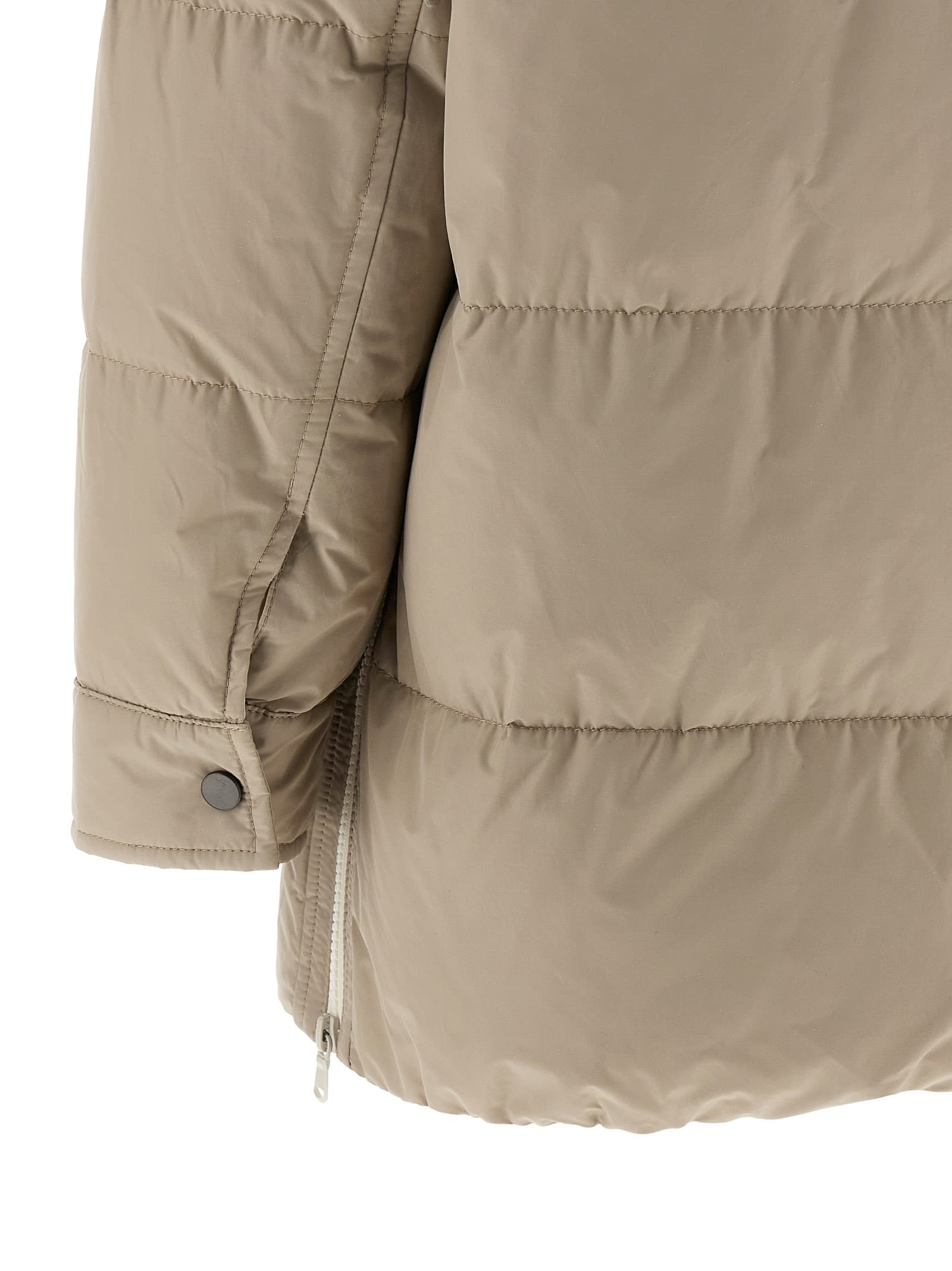 Brunello Cucinelli Knitted Neck Down Jacket In Neutral