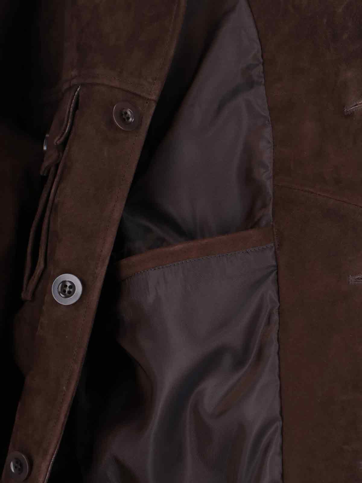 Tonywack Cropped Brown Suede Trucker Jacket With Classic Collar In Brown