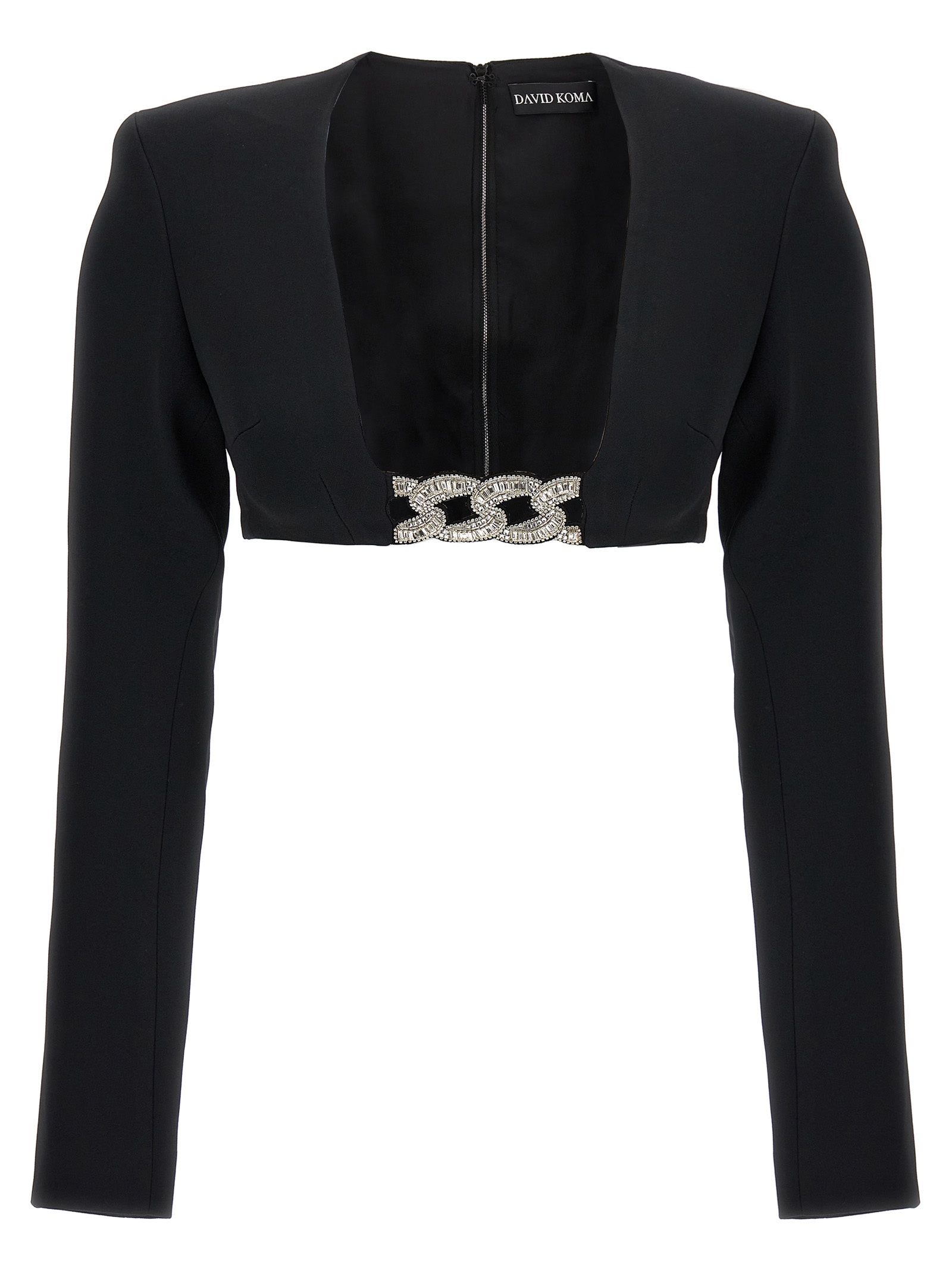 Shop David Koma Top 3d Crystsal Chain And Square Neck In Black