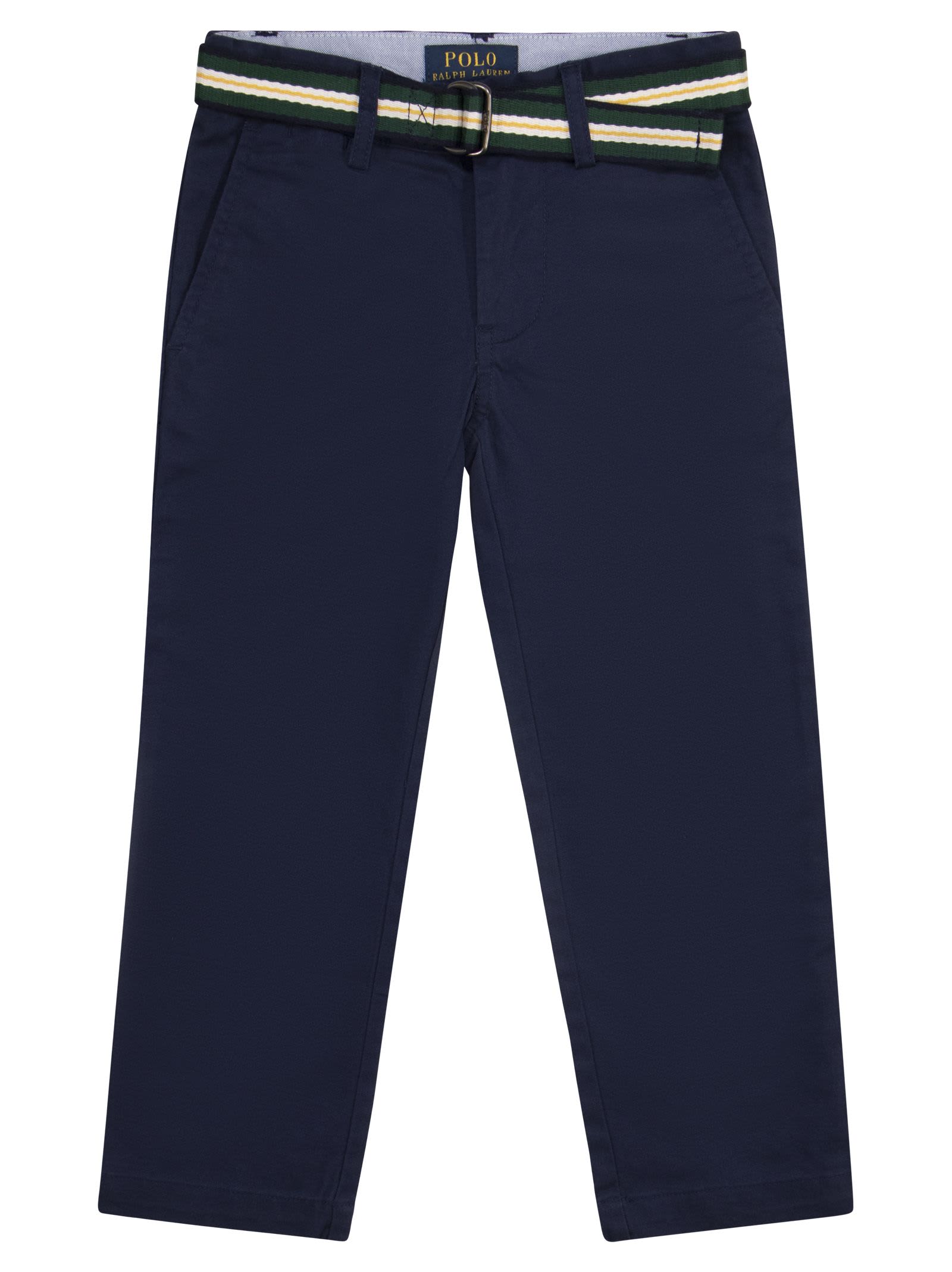 Polo Ralph Lauren Kids' Cotton Twill Trousers With Belt In Blue