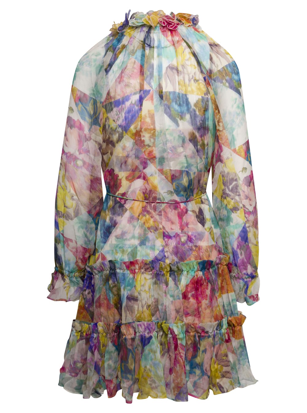 Shop Zimmermann High Tide Swing Multicolor Floreal Printed Mini Dress With Ruches In Silk Woman