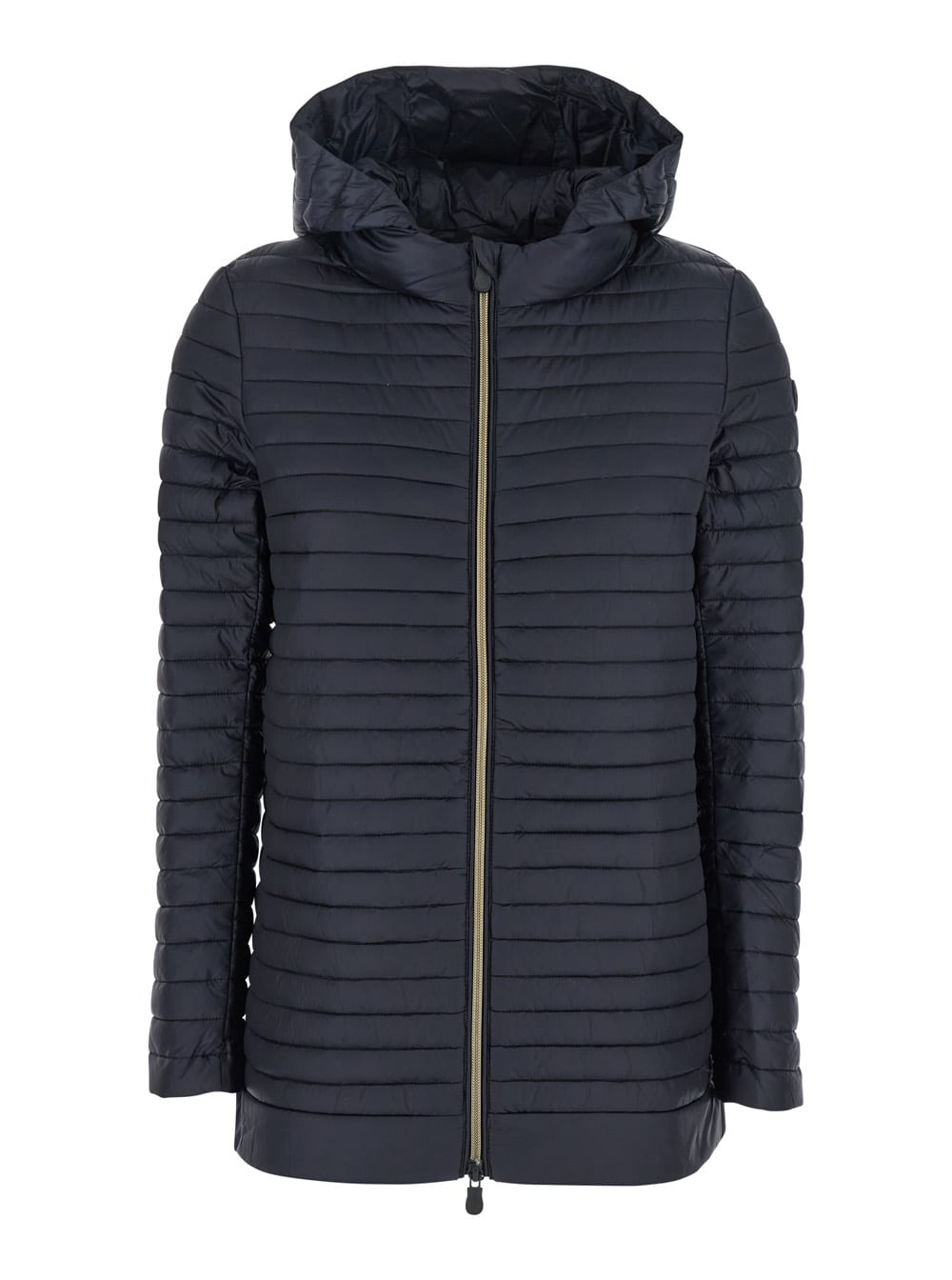 alima Black Down Jacket With Tone-on-tone Logo Patch On The Sleeve In Tech Fabric Woman