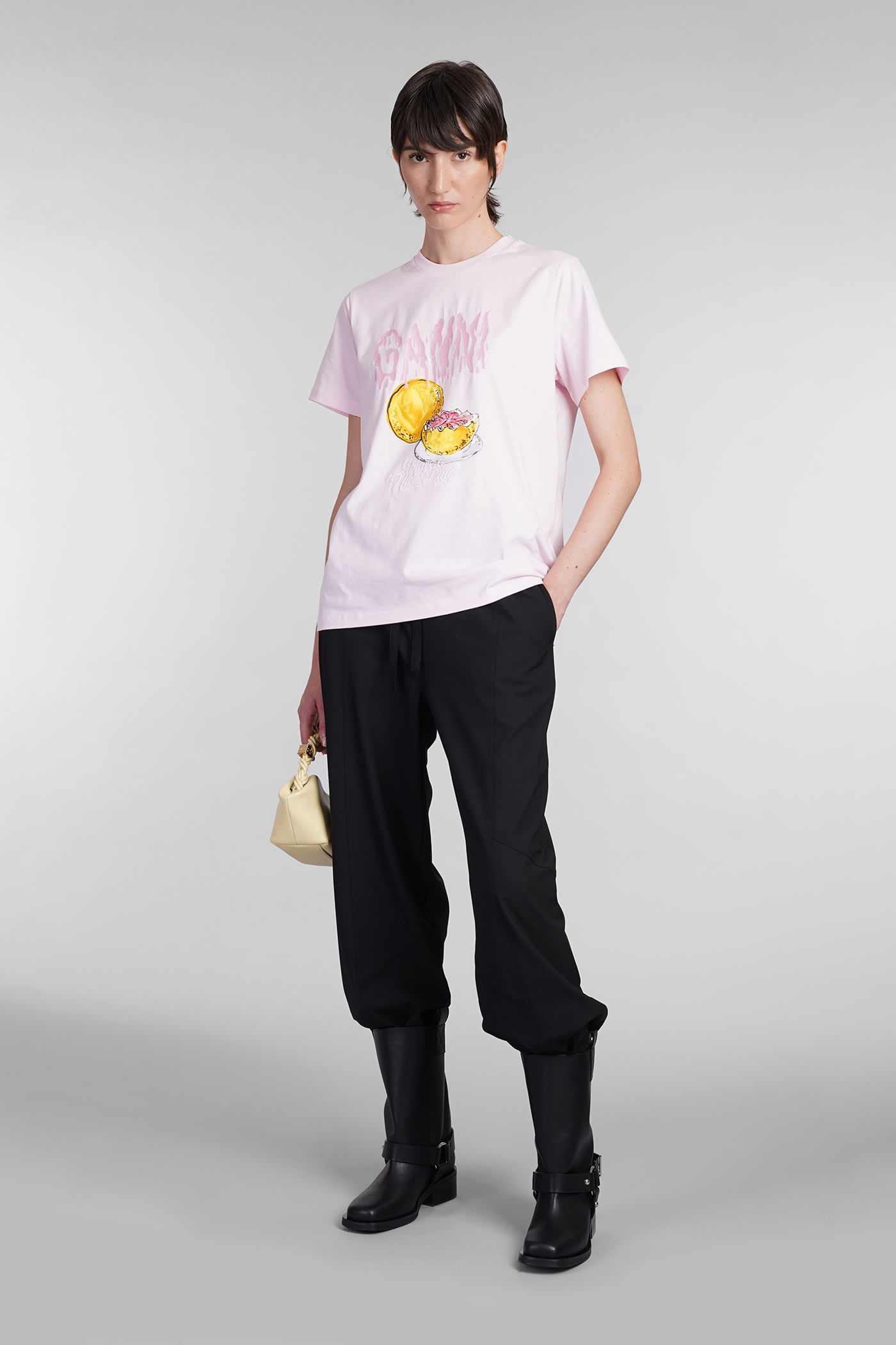 Shop Ganni T-shirt In Rose-pink Cotton