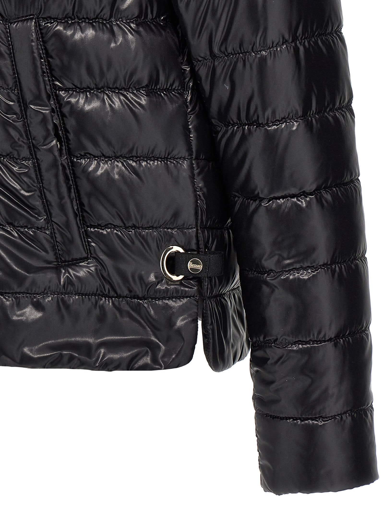 Herno Black Down Jacket With Drawstring Hood And Logo Detail On The Drawstring In Tech Fabric Woman In Black