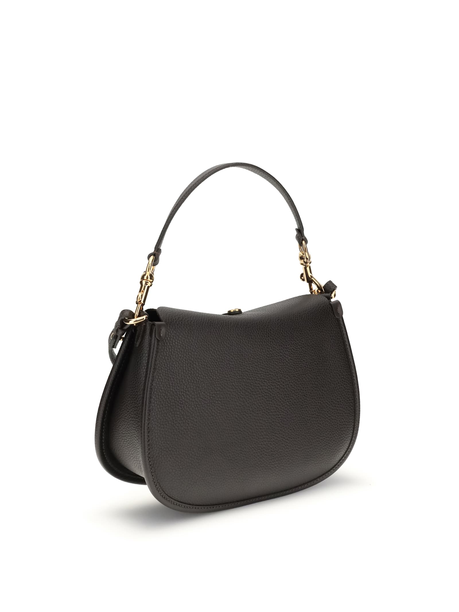 Etro Women Medium Grained Leather Shoulder Bag With Buckle In Black
