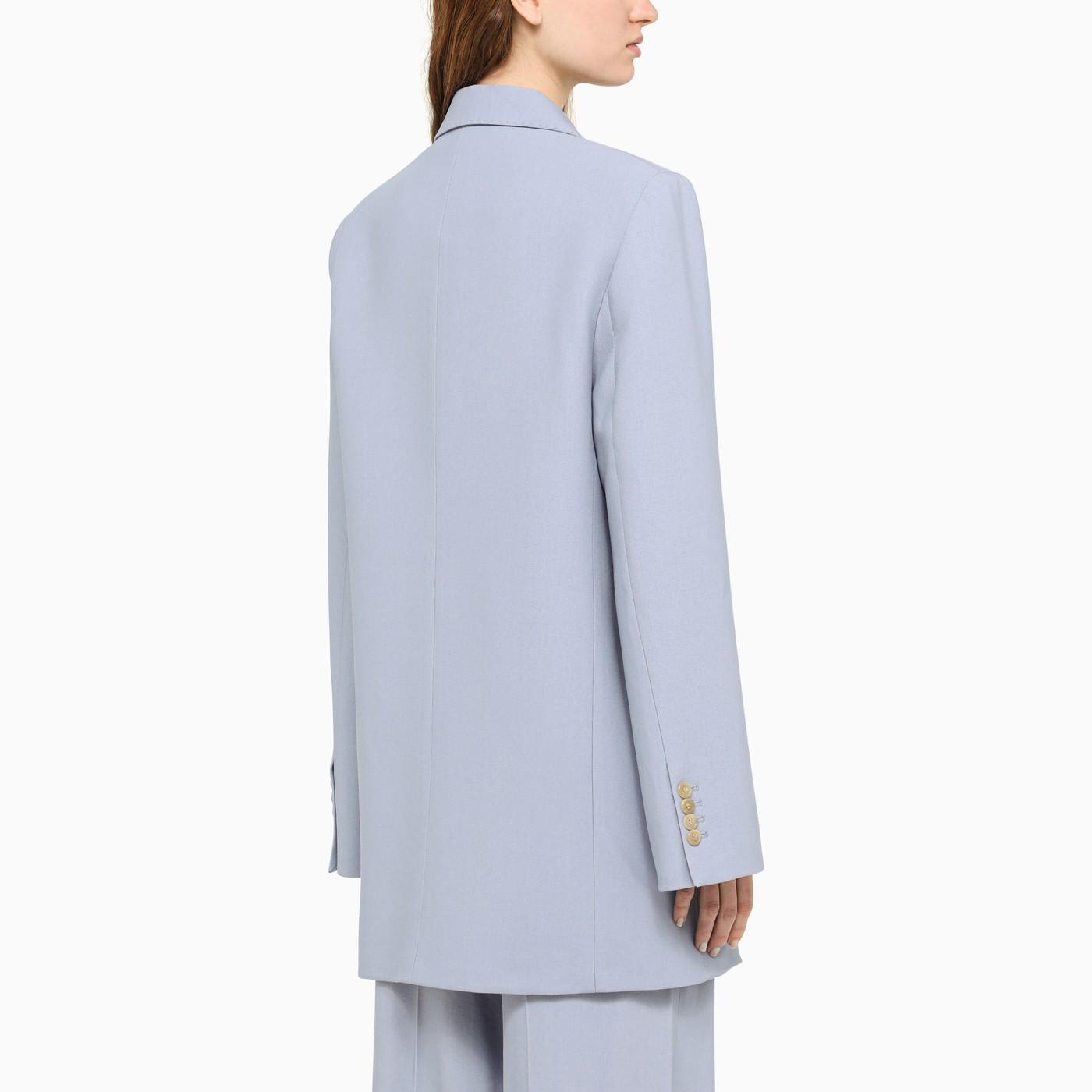 Shop Khaite Light Blue Wool And Viscose Double-breasted Blazer