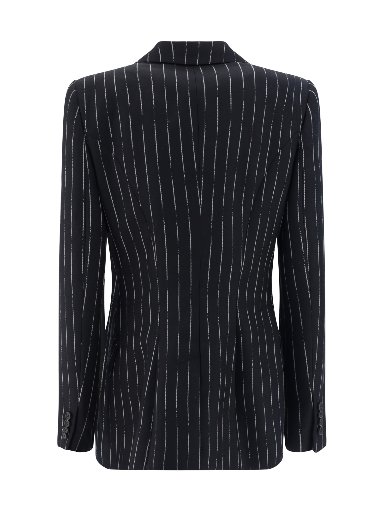 Alexander Mcqueen Pinstripe Tailored Jacket With Double-breasted Front In Black/ivory