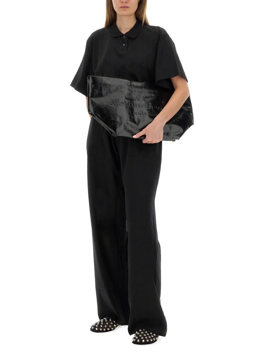 Alexander Wang Cropped Jersey Polo Shirt In Black