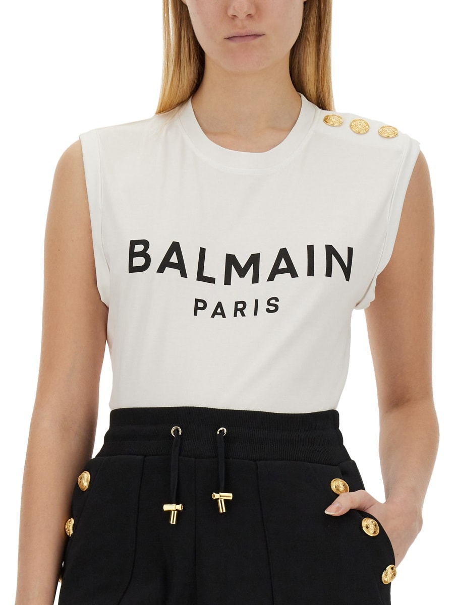 Shop Balmain Camisole With Three Buttons In Gab Blanc Noir