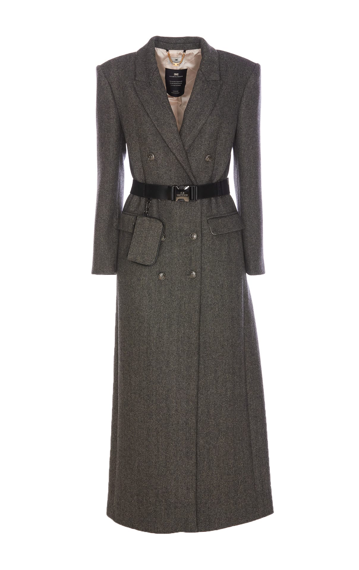 Shop Elisabetta Franchi Double Breasted Coat In Grigio