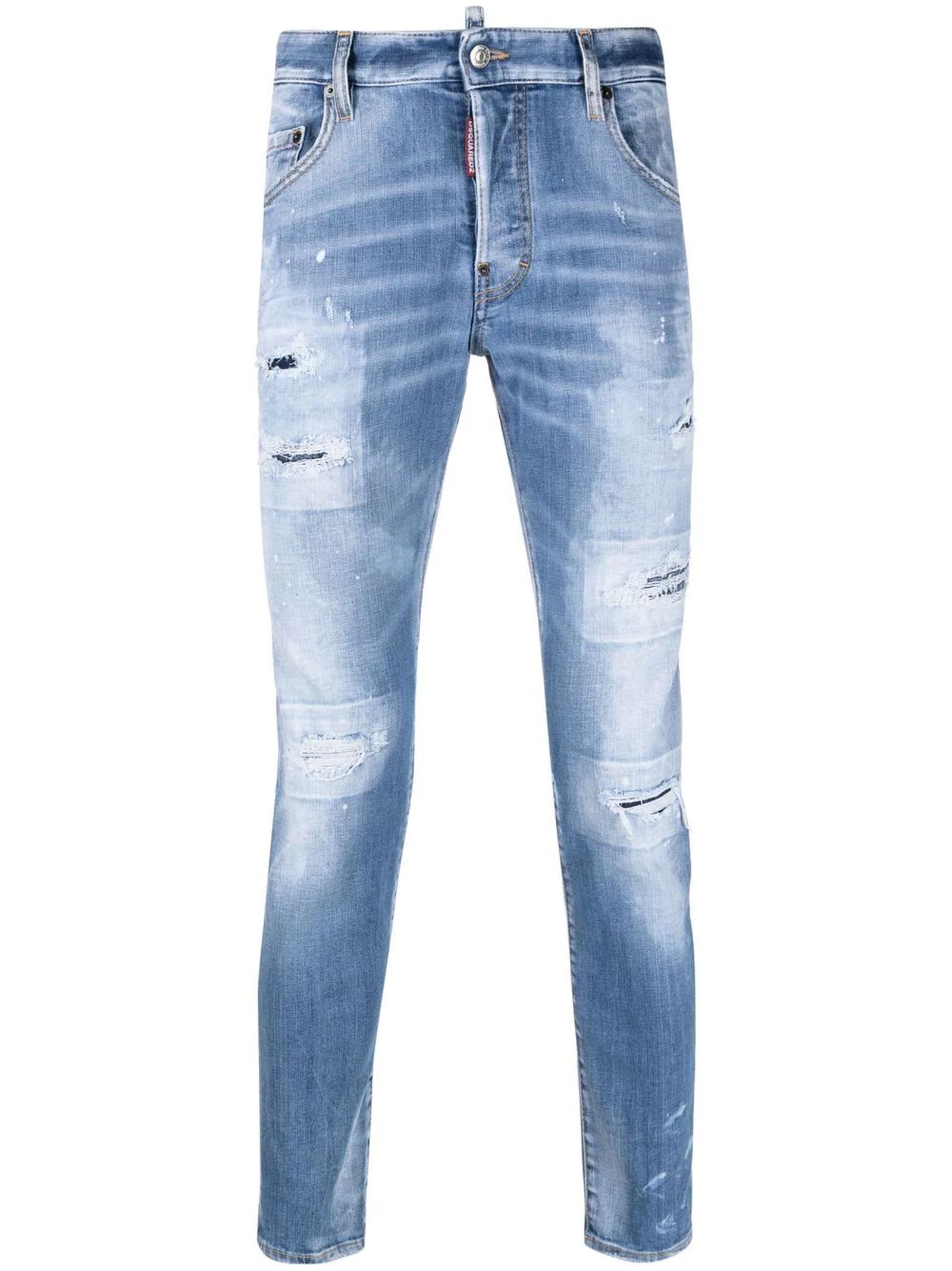 Dsquared2 Light Blue And White Cotton-blend Jeans
