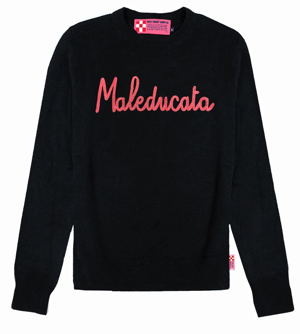 MC2 Saint Barth Black Woman Sweater Maleducata Lurex Embroidery