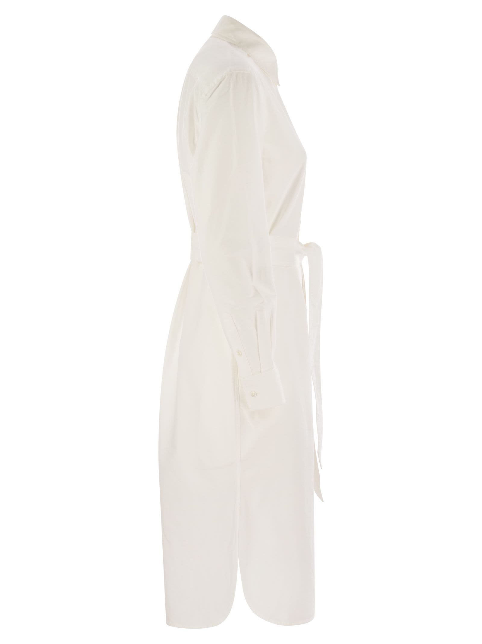 Polo Ralph Lauren Linen Shirt Dress With Long Sleeves And Waist Tie In White
