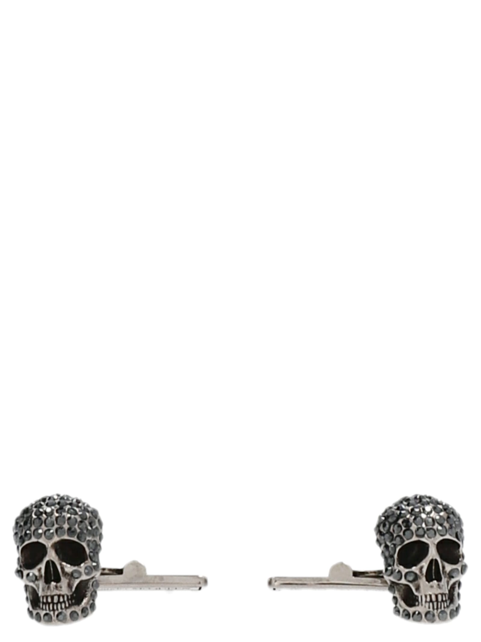Shop Alexander Mcqueen Crystal Skull Cufflinks In Silver