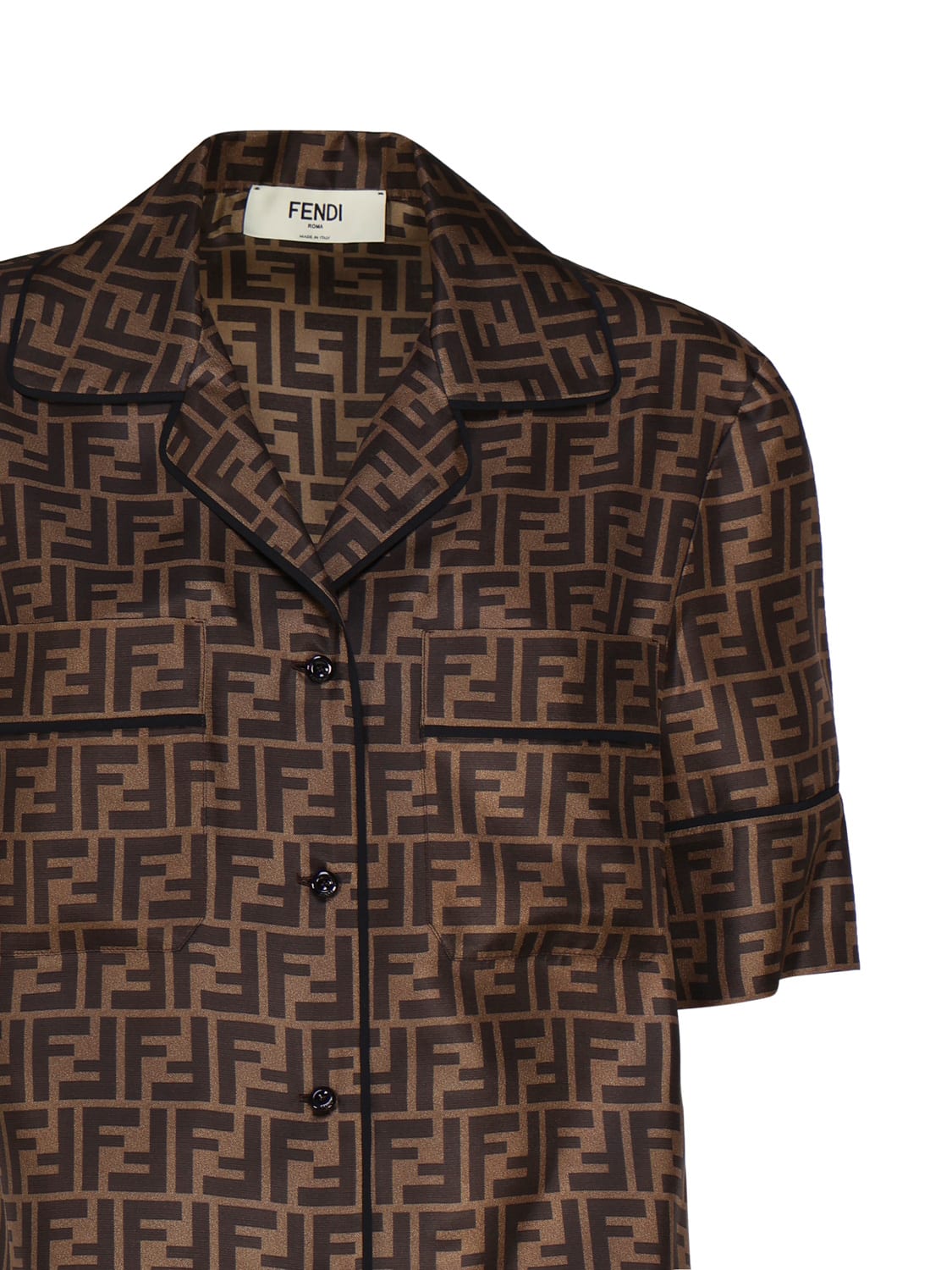 Shop Fendi Pajama Style Set With Short Sleeve Pajamas In Brown