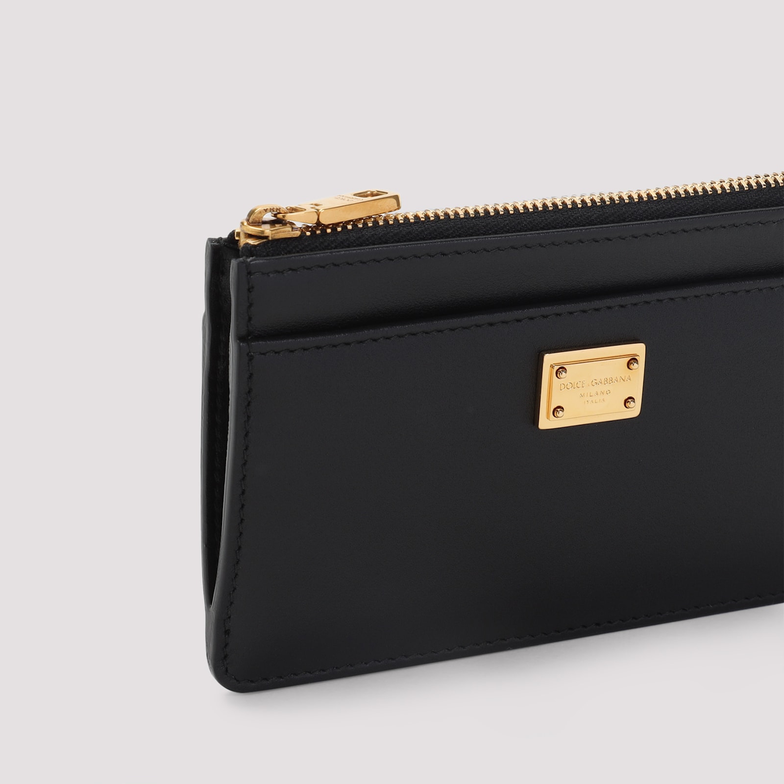 Dolce & Gabbana Zip-closure Calf Leather Wallet With Gold-tone Hardware In Black