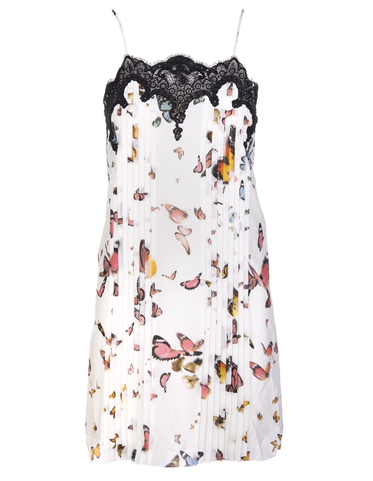 Blumarine Short Dress In White Silk With Butterfly Print