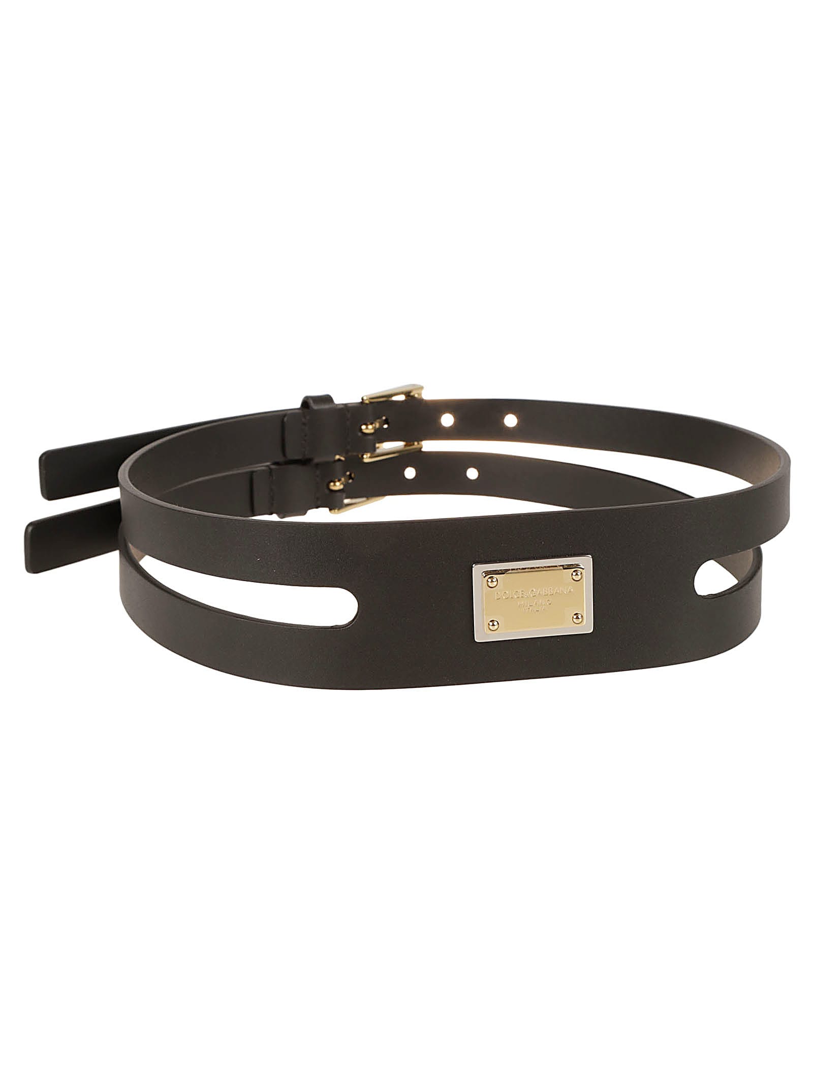 Shop Dolce & Gabbana Double-buckled Belt In Cuoio/gold