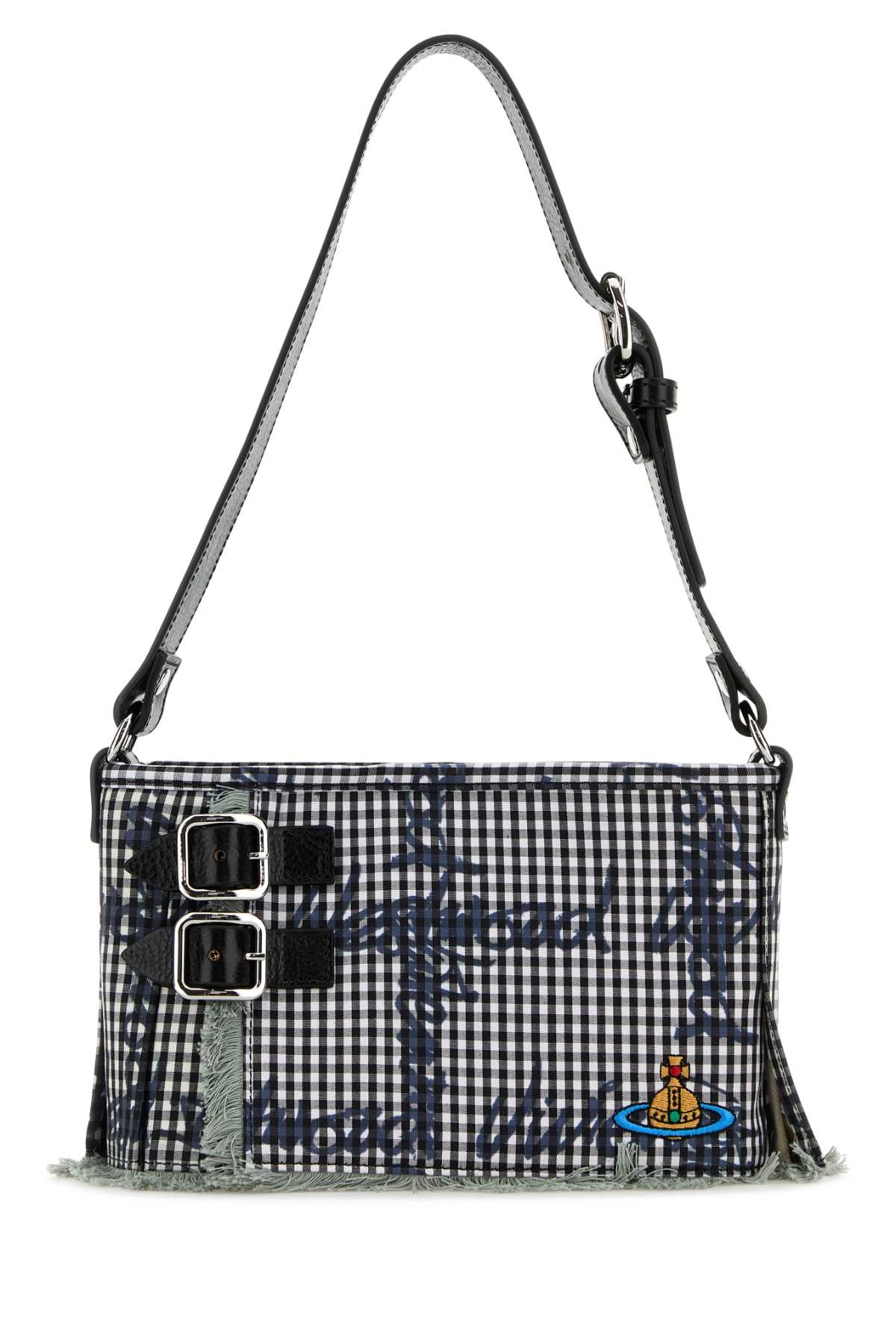 Vivienne Westwood Check Pattern Cotton Shoulder Bag In Gray