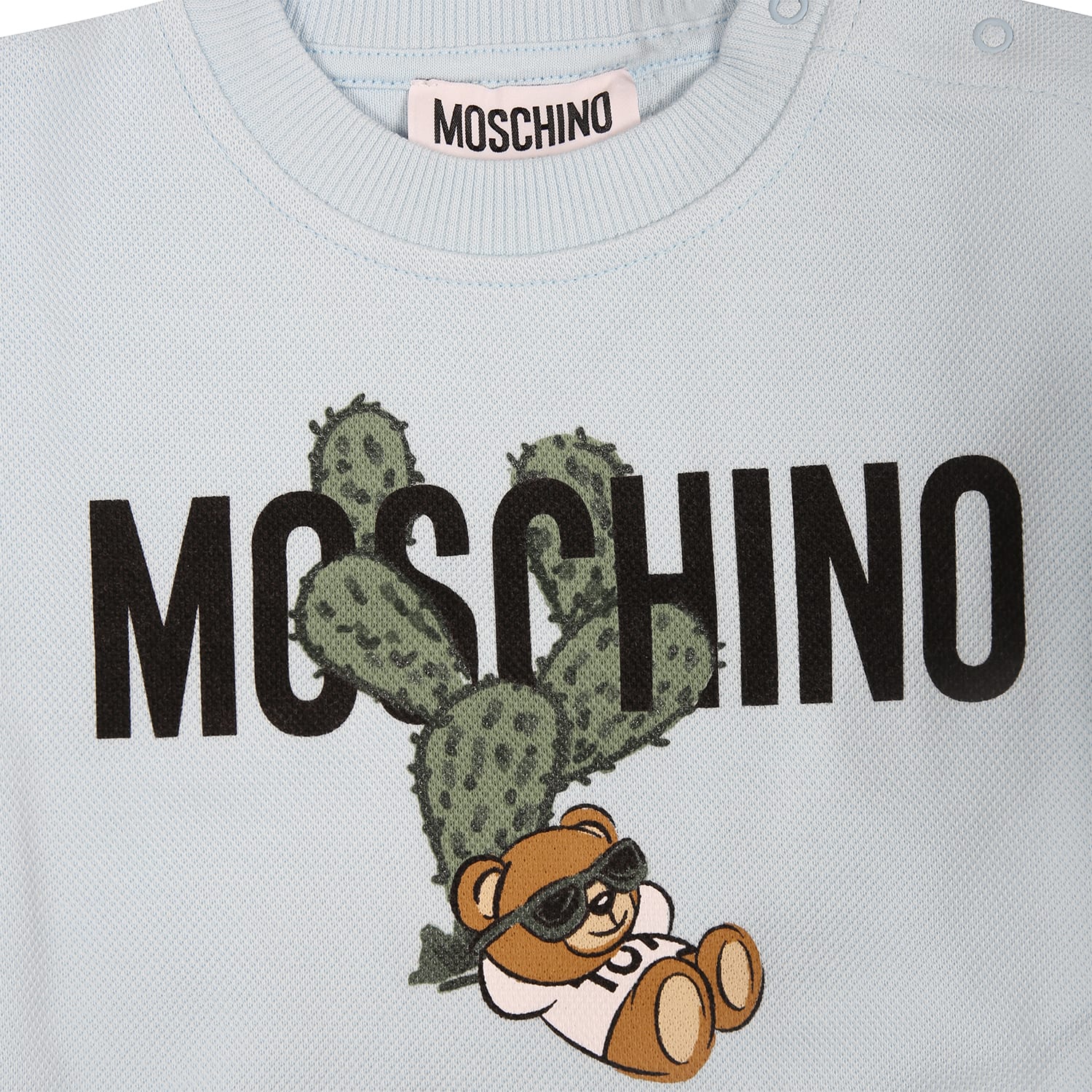 Shop Moschino Light Blue Set For Baby Boy With Teddy Bear And Logo