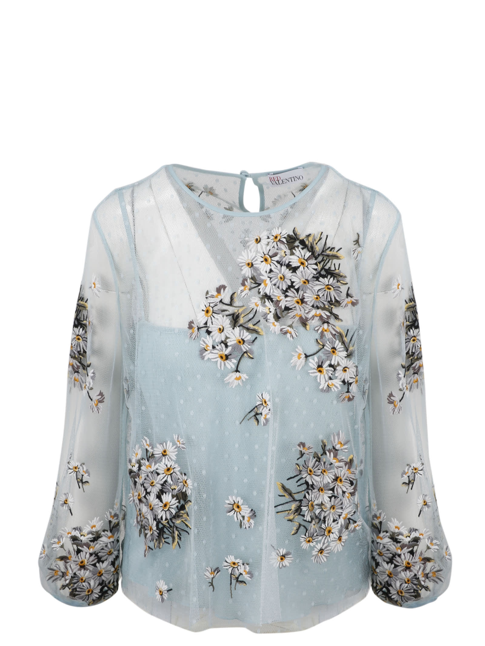 RED Valentino Embroidered Tulle Point D`esprit Top