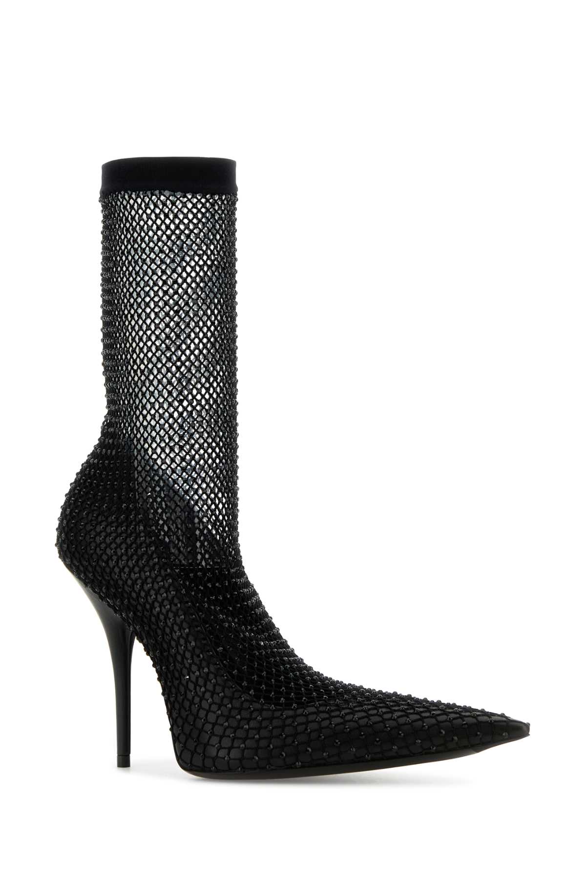 Balenciaga Black Nappa Leather And Mesh Avenue Ankle Boots In Blackblack